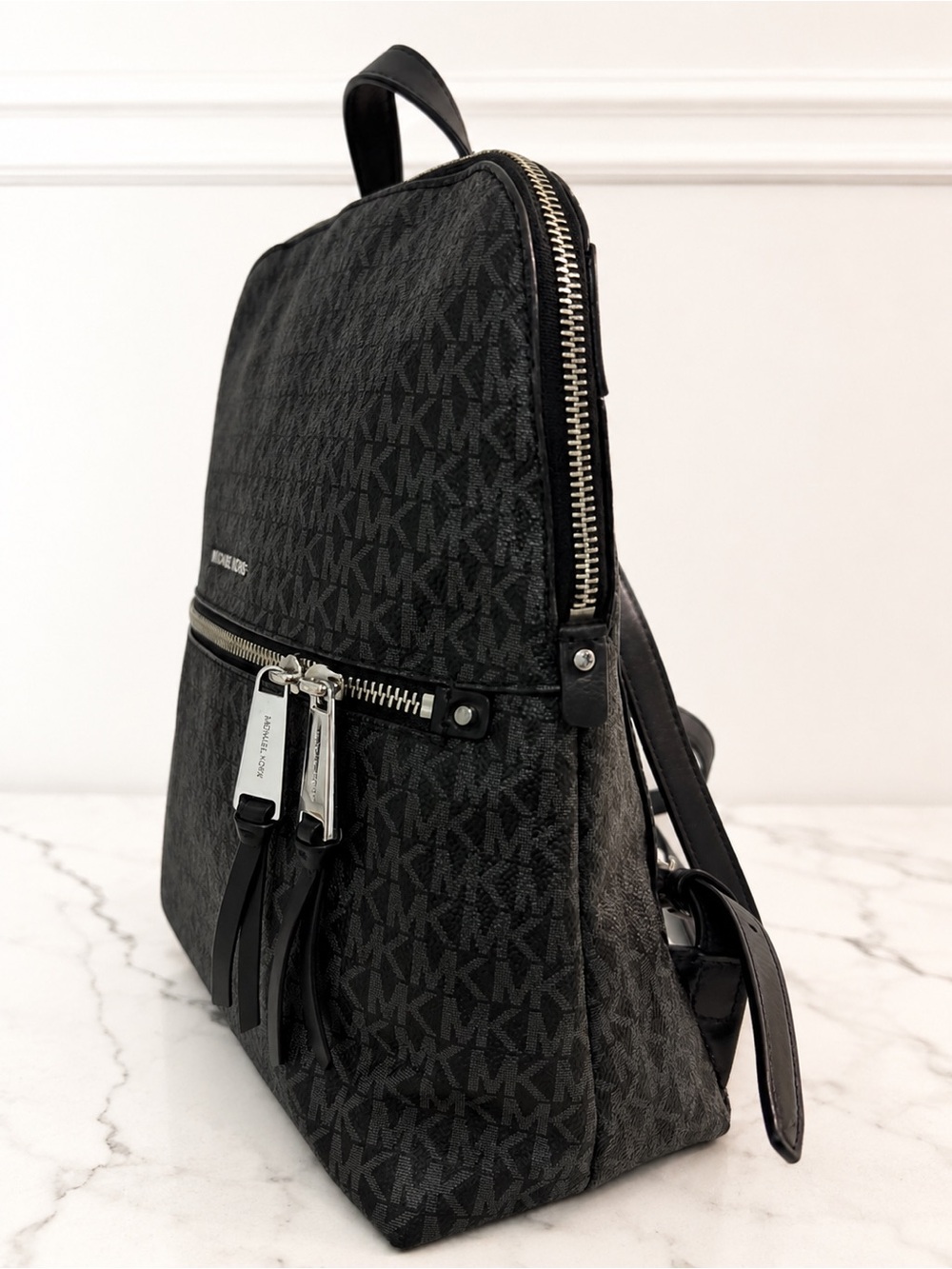 Michael Kors Black MK Logo Backpack with Silver Hardware - Picture 2 of 7